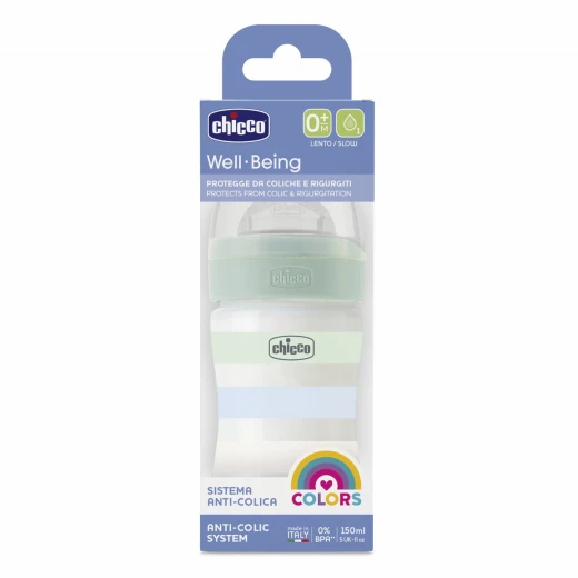 Chicco Well Being Bottle Anti-Colic System Slow Flow 150Ml 0M+ Green - Chicco - Image 2