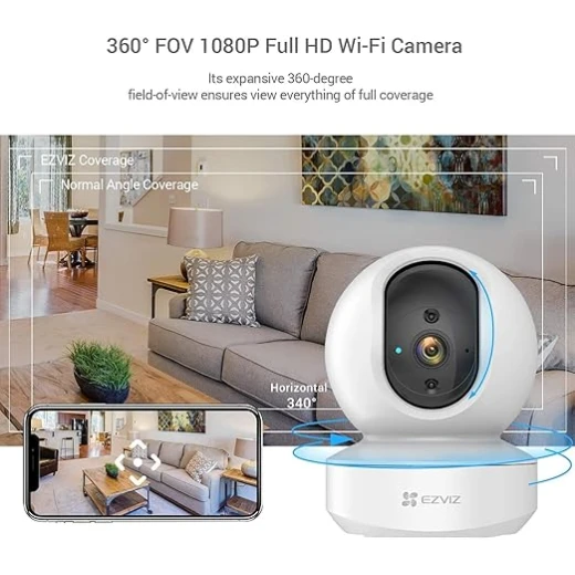 كاميرا مراقبة منزلية ذكية EZVIZ CS-TY1 بدقة 1080 بكسل، بتقنية WiFi، مع خاصية اكتشاف الحركة، تتبع ذكي، محادثة ثنائية الاتجاه، رؤية ليلية ذكية، وضع السكون، فتحة بطاقة MicroSD، وميزات التحكم الصوتي مع أليكسا. - إزفيز - Image 9