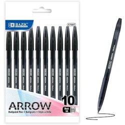 Bazic Arrow Ballpoint Pens, 1.0 mm Medium Point Black Color Stick Pen, Smooth Writing for Office School Teacher, 10 Count, 1-Pack