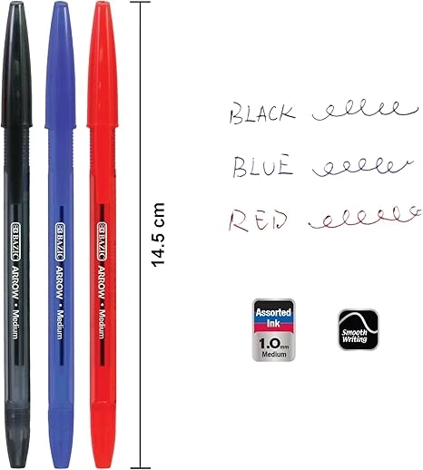 Bazic Arrow Ballpoint Pens, 1.0 mm Medium Point Black Color Stick Pen, Smooth Writing for Office School Teacher, 10 Count, 1-Pack  Assorted - Bazic - Image 6