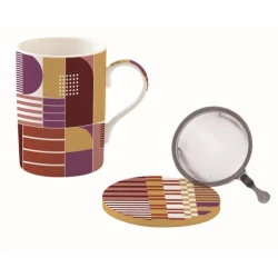 طقم كوب بمصفاة وغطاء 350 مل بعلبة من Easy Life Geometric Art - ألوان متعددة