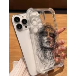 غطاء آيفون 13 برو ماكس بتصميم وجه تجريدي أنيق, شفاف - آيفون كوفرز