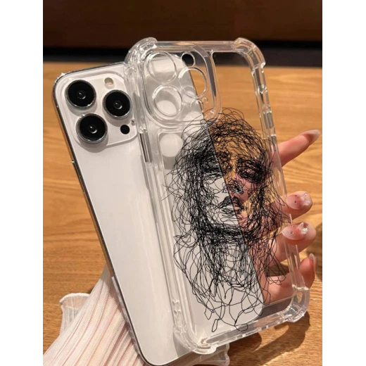غطاء آيفون 13 برو ماكس بتصميم وجه تجريدي أنيق, شفاف غطاء آيفون 13 برو ماكس بتصميم وجه تجريدي أنيق, شفاف