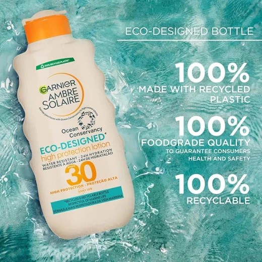 غارنييه أمبريه سولير كريم واقي شمس بتصميم صديق للبيئة SPF 30، حماية عالية من الشمس بمعامل حماية 30، واقي شمس مقاوم للماء وغير لاصق، حماية من أشعة UVA وUVB، زجاجة معاد تدويرها وقابلة لإعادة التدوير، 200 مل - غارنييه - Image 4