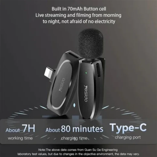 ميكروفون لاسلكي مزدوج، موصل Type-C، ييسيدو KR13 أسود - يسيدو - Image 4