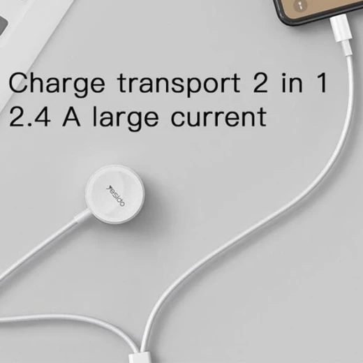 يسيدو - كابل شحن لاسلكي (CA70) - 2 في 1 USB إلى لايتنينغ، ساعة آبل، 2.4A، 1.2 متر - أبيض - يسيدو - Image 2