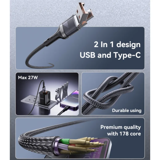 يسيدو - كابل بيانات (CA103) - Type-C إلى Type-C، 100W، 1.2 - أسود - يسيدو - Image 3
