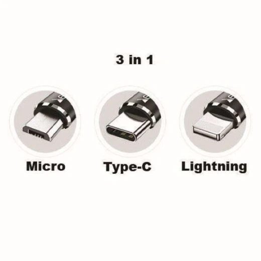 من يسيدو– كابل 3 في 1 – مايكرو USB / لايتنينج / USB-C / أسود (CA60) - يسيدو - Image 2