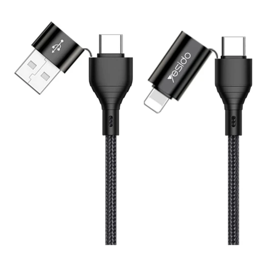 من يسيدو كابل بيانات 4 في 1 CA-59 - 2x Type-C / لايتنينج / USB 3A 1.2م - أسود - يسيدو - Image 4