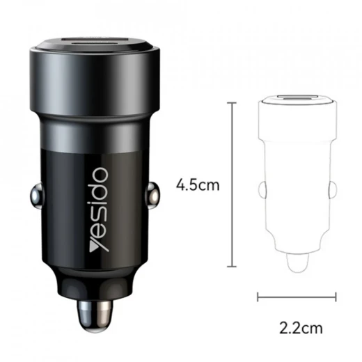 شاحن سيارة Y55  النوع C للشحن السريع 60 وات مع كابل  USB-C إلى  Type-C أسود  من يسيدو - يسيدو - Image 2