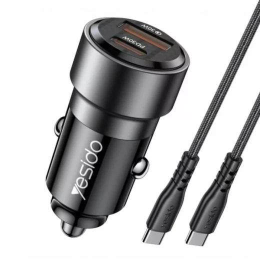 شاحن سيارة Y55  النوع C للشحن السريع 60 وات مع كابل  USB-C إلى  Type-C أسود  من يسيدو - يسيدو - Image 6