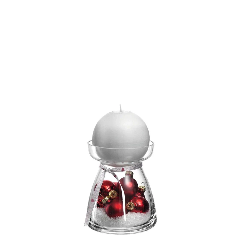 Leonardo Vivo Glass Candlestick Dia 21.6cm With Red Candle - Leonardo