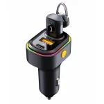محول إضاءة ملون للسيارةV15 بمنفذين USB وشاحن سريع PD من النوع C + USB وسماعات أذن قابلة للفصل تدعم مكالمات الهاتف بدون استخدام اليدين - لينيس
