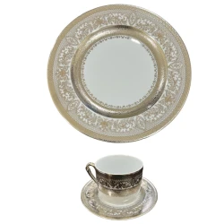 Falken Porzellan Dinner Set of 93 Pieces for 12 Person White Porcelain with Platin Pattern