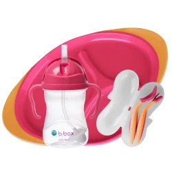 B.Box Feeding Set,Divider Plate, Sippy Cup & Cutlery Set, strawberry shak
