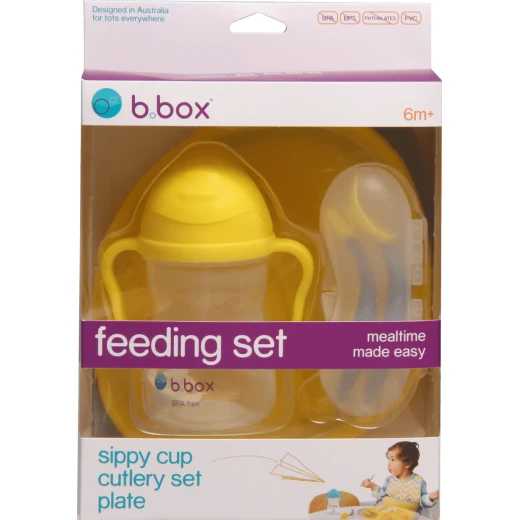 B.Box Feeding Set,Divider Plate, Sippy Cup & Cutlery Set, lemon sherbet - B.Box - Image 7
