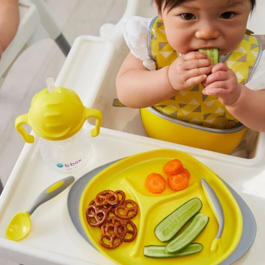 B.Box Feeding Set,Divider Plate, Sippy Cup & Cutlery Set, lemon sherbet - B.Box - Image 2