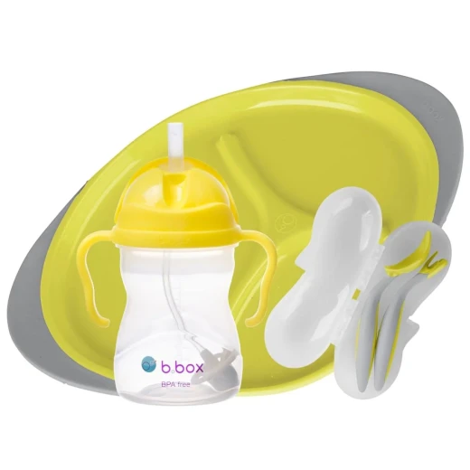 B.Box Feeding Set,Divider Plate, Sippy Cup & Cutlery Set, lemon sherbet B.Box Feeding Set,Divider Plate, Sippy Cup & Cutlery Set, lemon sherbet