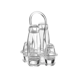 Guzzini Look Elegant Chrome Cruet Set, Oil & Vinegar Bottles with Salt & Pepper Shakers, Durable Glass, Dishwasher Safe, with Stand