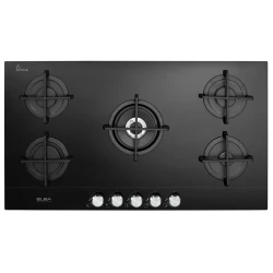 Elba ELIO 95-545 CG Black Vitroceramic Gas Cooktop - 90cm with Wok Burner. Experience superior cooking performance with this sleek gas cooktop. Enjoy precise heat control and easy cleaning.