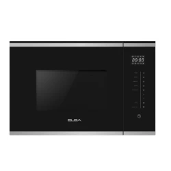 Elba Black Built-in Microwave Oven with Grill, 28L Capacity, Modern Kitchen Appliance. Features include versatile cooking modes and a stylish black finish. Perfect for grilling, reheating, and everyday use in a contemporary kitchen setting.