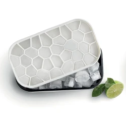 Lekue Ice Box White Large Capacity Ice Cube Tray with 4 Trays, Silicone Lid, and Anti-Condensation Design, Perfect for Table-Side Presentation