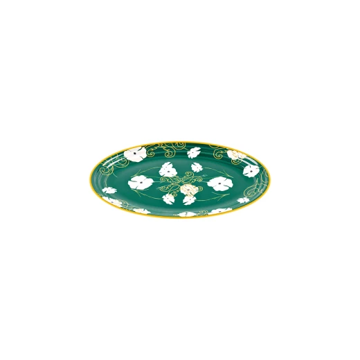 صينية جوزيني فيوجن صغيرة بيضاوية الشكل قطر 35.5×25.5×3 سم، باللون الأخضر مع زخرفة باللون الأصفر/الأبيض من جوزيني صينية جوزيني فيوجن صغيرة بيضاوية الشكل قطر 35.5×25.5×3 سم، باللون الأخضر مع زخرفة باللون الأصفر/الأبيض من جوزيني