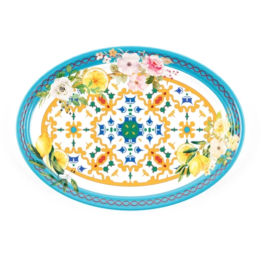 صينية بيضاوية كبيرة على شكل زهرة وليمون بقطر 50 × 3 × 3 سم، مثالية لحفلة خارجية أو غداء غير رسمي أو مناسبة خاصة، من جوزيني - غوزيني - Image 2