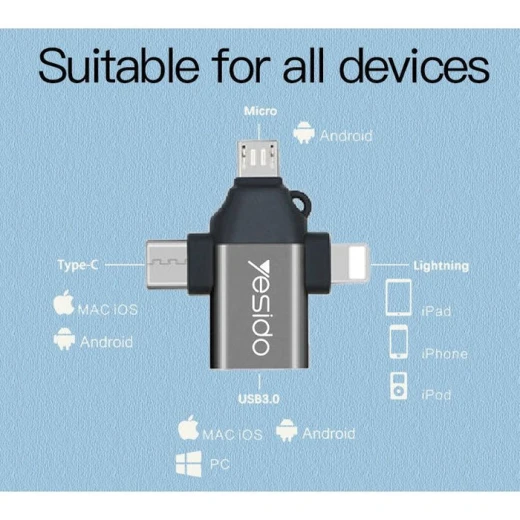 محول يسيدو OTG GS-15 من لايتنينغ، مايكرو، USB-C إلى USB 2.0 لنقل البيانات السريع باللونين الأسود والرمادي - يسيدو - Image 5