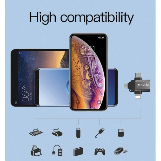 محول يسيدو OTG GS-15 من لايتنينغ، مايكرو، USB-C إلى USB 2.0 لنقل البيانات السريع باللونين الأسود والرمادي - يسيدو - Image 4