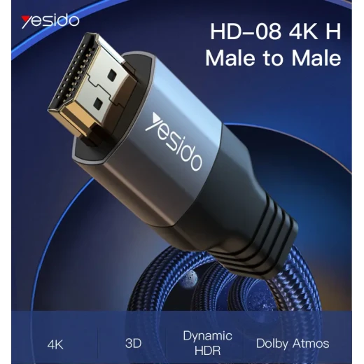 كابل محول يسيدو 4K ذكر إلى ذكر بدون ضوضاء مع تقنية HDR ديناميكية وموصل مطلي، نفس الشاشة - يسيدو - Image 2