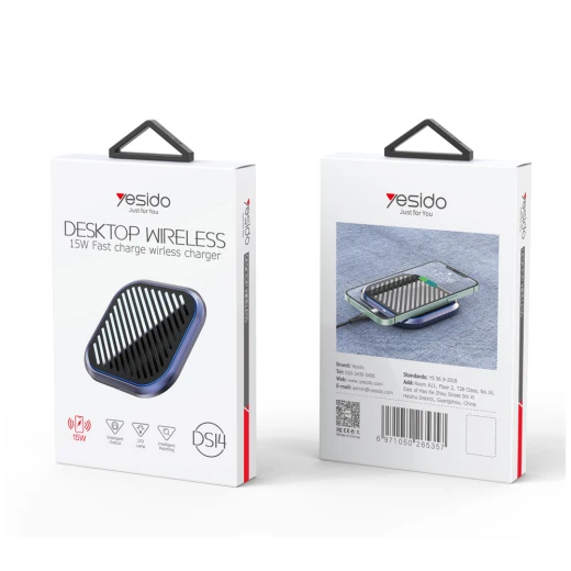 شاحن يسيدو DS14 بقدرة 15W مع LED وكابل USB-C بطول 1 متر من مادة PVC، أسود