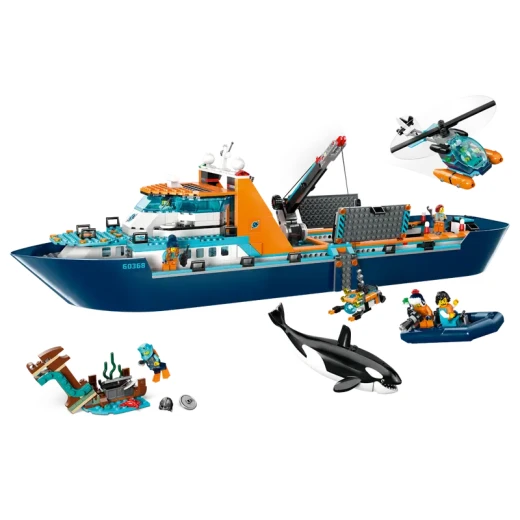 LEGO City قارب استكشاف الغوص 60377 - لعبة بناء بحرية، تحتوي على بيئة مرجانية، غواصة صغيرة، 3 شخصيات صغيرة، ومجسمات راي مانتا، سمكة قرش، سرطان، سمكتين، و2 سلحفاة - ليجو - Image 3