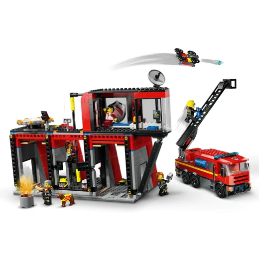 LEGO City محطة الإطفاء مع لعبة شاحنة الإطفاء - مجموعات بناء ألعاب للأطفال مع 2 ملحقات لشاحنة الإطفاء - هدايا للأولاد والبنات من عمر 6 سنوات فما فوق - مجموعة لعب تخيلي مع 5 شخصيات صغيرة - 60414 من ليغو - ليجو - Image 2