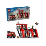 LEGO City محطة الإطفاء مع لعبة شاحنة الإطفاء - مجموعات بناء ألعاب للأطفال مع 2 ملحقات لشاحنة الإطفاء - هدايا للأولاد والبنات من عمر 6 سنوات فما فوق - مجموعة لعب تخيلي مع 5 شخصيات صغيرة - 60414 من ليغو - ليجو