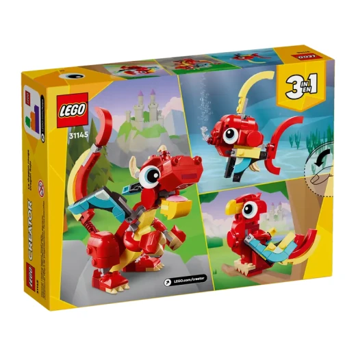 LEGO Creator 3 في 1 لعبة التنين الأحمر، تتحول من لعبة تنين إلى لعبة سمكة إلى لعبة فينيق، فكرة هدية للأولاد والبنات من عمر 6 سنوات فما فوق، مجموعة ألعاب حيوانات للأطفال، 31145 من ليغو - ليجو - Image 5