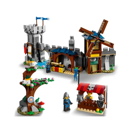 طقم لعبة القلعة medieval 3 في 1 31120 من ليغو كرييتور، يتحول من قلعة إلى برج إلى سوق، يتضمن شخصية هيكل عظمي وتنين، مع 3 شخصيات صغيرة ومقلاع - ليجو - Image 9