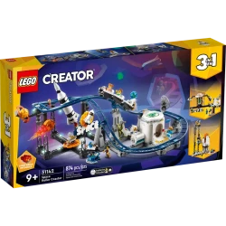 LEGO Creator 3 في 1 مجموعة بناء قطار الفضاء، تحتوي على قطار سريع، برج السقوط، دوامة، و5 شخصيات صغيرة، حديقة ترفيهية قابلة لإعادة البناء للأطفال من عمر 9 سنوات فما فوق، 31142 من ليغو