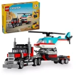 LEGO Creator 3 في 1 شاحنة مسطحة مع لعبة هليكوبتر، تتحول من شاحنة مسطحة إلى طائرة مروحية إلى هوت رود وسيارة SUV، فكرة هدية للأولاد والبنات من عمر 7 سنوات فما فوق، 31146 من ليغو - ليجو