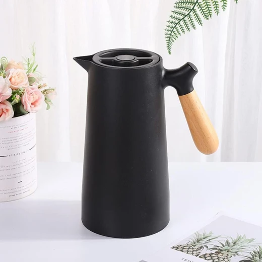 إبريق قهوة حراري، إبريق كبير معزول من الفولاذ المقاوم للصدأ سعة 1 لتر، ترمس مفرغ مزدوج الجدار، موزع قهوة ومشروبات، إبريق مفرغ يحتفظ بالحرارة لمدة 24 ساعة للقهوة والشاي والحليب (أسود) - ارواد - Image 2