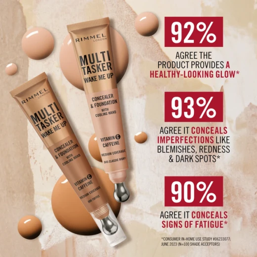 Rimmel London Wake Me Up 2in1 Concealer & Foundation: Brightening Makeup for Tired Skin with Cooling Applicator, Choose Your Shade - Rimmel London - Image 3