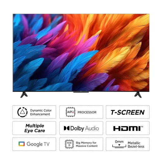 تلفزيون TCL مقاس 139 سم (55 بوصة) – سلسلة معدنية بدون حواف، 4K UHD ذكي LED بنظام Google TV، موديل 55V6B (أسود) – ضمان لمدة سنتين - تي سي ال - Image 3