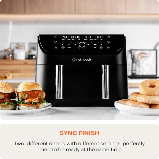 Nutricook Air Fryer Duo 2 Flexzone, 8.5L XL Basket, Middle Divider,2 Independent Cooking Zones, Air Fry,Bake,Roast, Broil, Reheat&Dehydrate, 6 Presets,AFD285, Black,2400 Watts,2Years limited Warranty - Nutribullet - Image 4