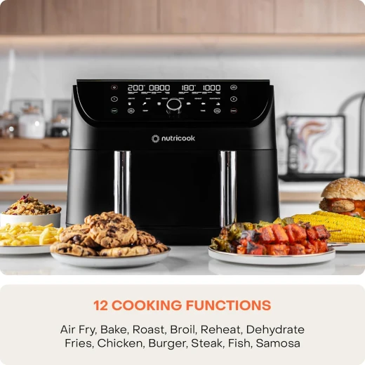 Nutricook Air Fryer Duo 2 Flexzone, 8.5L XL Basket, Middle Divider,2 Independent Cooking Zones, Air Fry,Bake,Roast, Broil, Reheat&Dehydrate, 6 Presets,AFD285, Black,2400 Watts,2Years limited Warranty - Nutribullet - Image 5