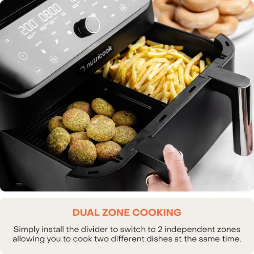 Nutricook Air Fryer Duo 2 Flexzone, 8.5L XL Basket, Middle Divider,2 Independent Cooking Zones, Air Fry,Bake,Roast, Broil, Reheat&Dehydrate, 6 Presets,AFD285, Black,2400 Watts,2Years limited Warranty - Nutribullet - Image 6
