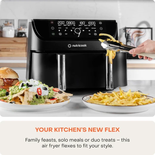 Nutricook Air Fryer Duo 2 Flexzone, 8.5L XL Basket, Middle Divider,2 Independent Cooking Zones, Air Fry,Bake,Roast, Broil, Reheat&Dehydrate, 6 Presets,AFD285, Black,2400 Watts,2Years limited Warranty - Nutribullet - Image 8