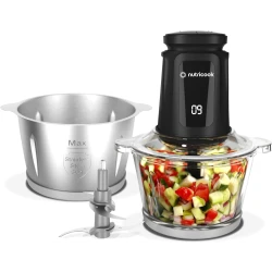 Nutricook 2+2 L XXXL Glass & Stainless Steel Chopper and Mincer,500W -Pulse & 2 speeds, 2-Removable 4 SS -Blade for Chopping, Ice Crushing, Meat Mincing, Grinding, Pureeing & more - BLk, 1 Yr Warranty,NC-CH2000