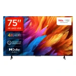 تلفزيون TCL مقاس 189 سم (75 بوصة) من سلسلة Metallic Bezel-Less بدقة 4K Ultra HD، ذكي، LED، مع Google TV – موديل 75V6B (أسود) – ضمان لمدة سنتين - تي سي ال