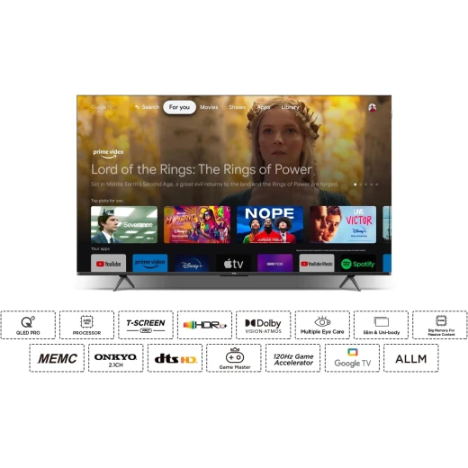 تلفزيون TCL الذكي مقاس 98 بوصة – QLED Pro بدقة 4K، يدعم HDR10+، Google TV، Dolby Vision وDolby Atmos، معدل تحديث 144 هرتز VRR + 240 هرتز DLG، نظام صوتي ONKYO 2.1، تصميم نحيف وموحّد (Slim & Uni-body) – موديل 98C655، لون أسود – ضمان لمدة سنتين - تي سي ال - Image 10