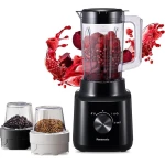 خلاط مع محرك قوي 450 واط، شفرة منحنية من الفولاذ المقاوم للصدأ لخلط سلس، إبريق بلاستيكي سعة 1.45 لتر لسهولة التعامل، 2 مطحنة جافة للطحن، سرعتان + نبضة واحدة، قفل أمان - MX-CP3121 من باناسونيك - باناسونيك